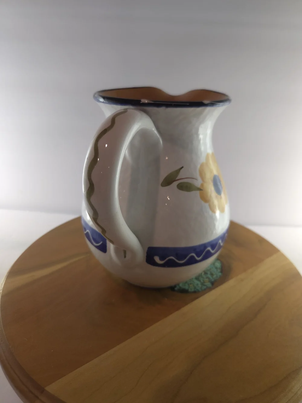 Hand-Painted Blue Floral Ceramic Pitcher